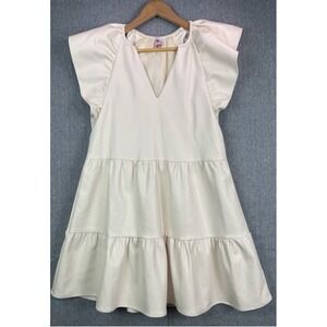 BUDDY LOVE Ronnie Vegan Leather Ruffle Sleeve Tiered Mini Dress Cream Size XS